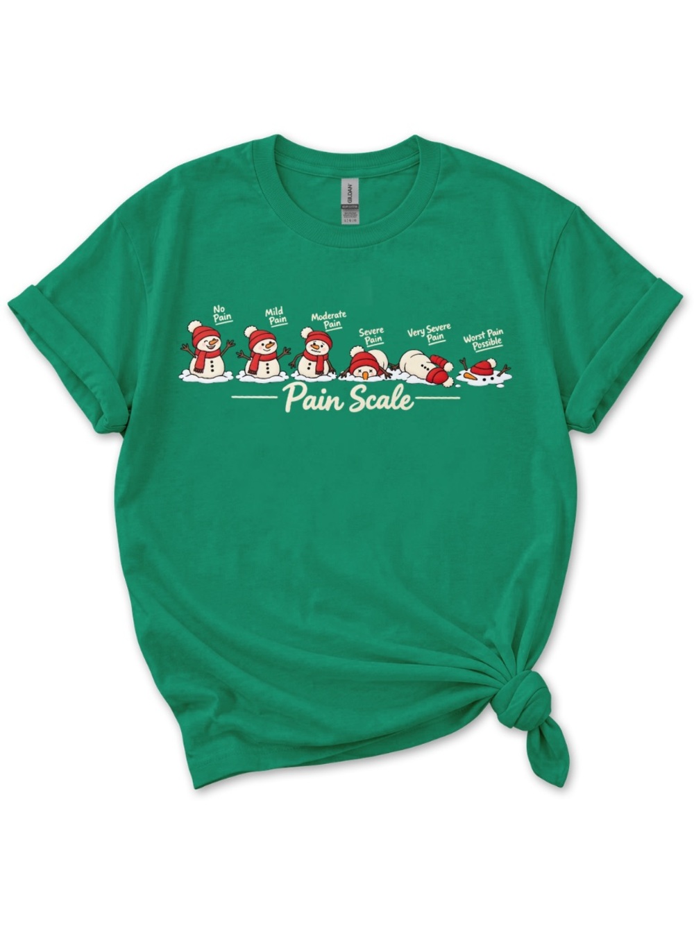 Gildan Green Snowman Pain Scale Graphic Tee